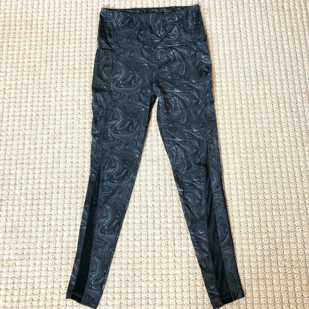 Better Sports Performance (BSP) Gray/Black Marbled Leggings w/Mesh Insert, Sz L